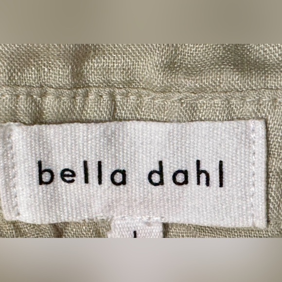 BELLA DAHL EUC Sz L 100% Linen Flowy Pocket Button Down Shirt, Tan - Picture 2 of 5